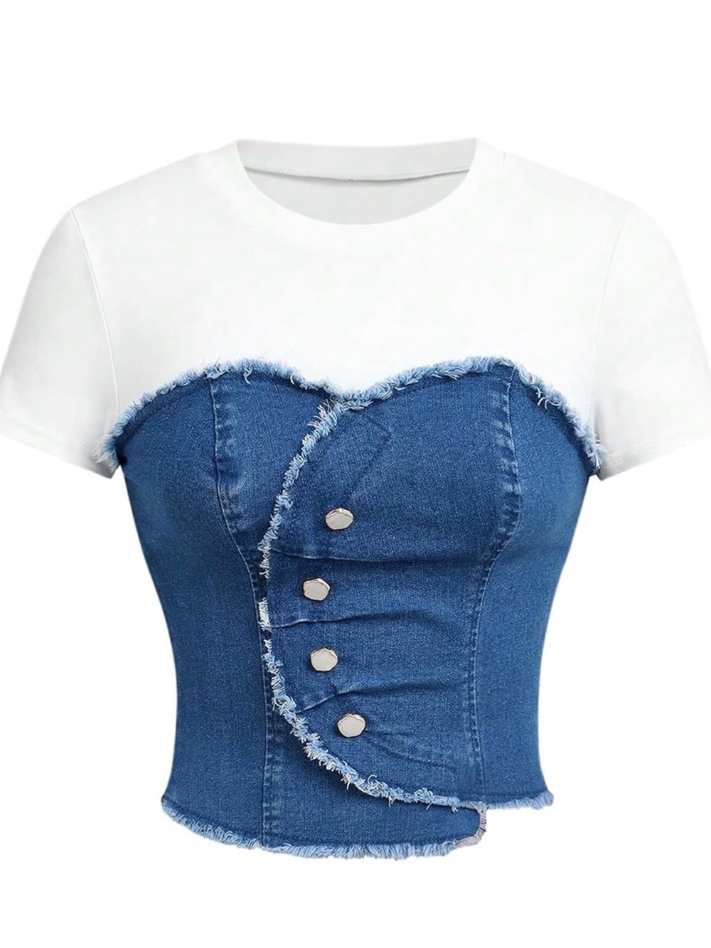 Denim Corset Crop Top with White Tee